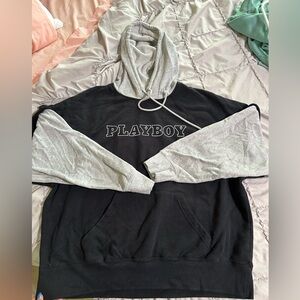 Playboy PacSun Men Black Double Sleeve Pullover Bunny Logo Hoodie‎ Sweatshirt M